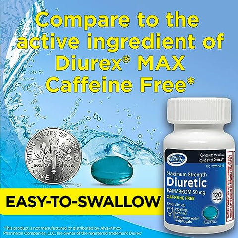 RIGHT REMEDIES - Pambrom 50mg: Diurético Softgels Máxima Potência sem Cafeína (120 Softgels) – Alívio do Inchaço Causado pela Retenção de Água