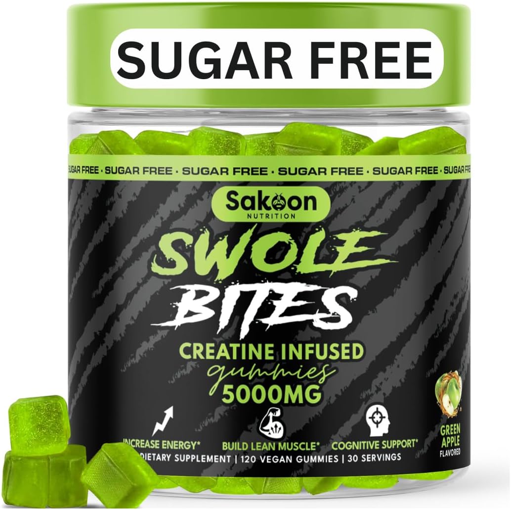 Sakoon nutrition - Sakoon Nutrition Gummies de Creatina Monohidratada 5000mg | Aumente a Força e Ganhe Massa Muscular | Sem Açúcar, Vegano, Sabor Maçã | 120 Unidades