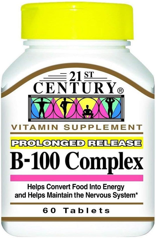 Vitamina B-100 Complex 21st Century 60 Comprimidos (4 Pacotes) – Aumente sua energia e bem-estar!