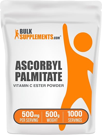 com Ascorbyl Palmitate Powder – Vitamina C Ester, 500mg – Suplemento de Vitamina C, Sem Glúten, 500mg por Porção, 500g (1.1 lbs) (Pacote de 1) - BulkSupplements