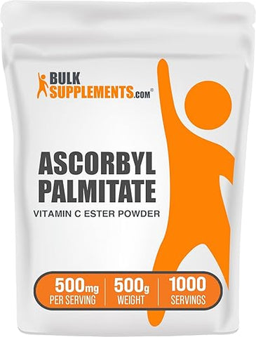 com Ascorbyl Palmitate Powder – Vitamina C Ester, 500mg – Suplemento de Vitamina C, Sem Glúten, 500mg por Porção, 500g (1.1 lbs) (Pacote de 1) - BulkSupplements