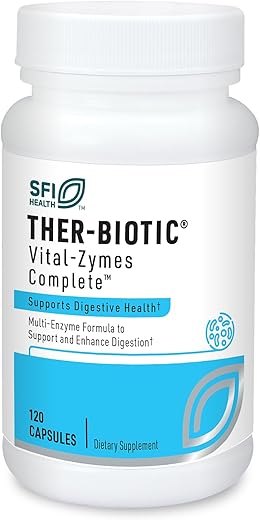 Enzimas Digestivas Completas Vital-Zymes para Auxiliar na Digestão e Quebra de Proteínas, Peptídeos, Carboidratos, Açúcares e Gorduras – 60 cápsulas - Klaire Labs