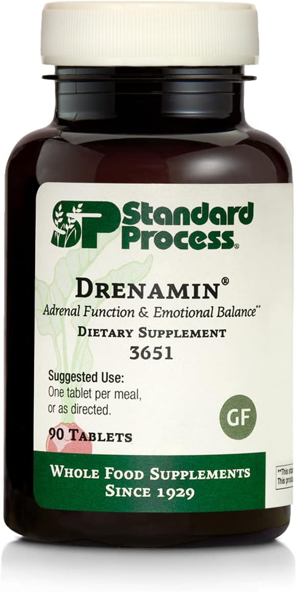 Standard Process Inc. - Standard Process Drenamin – Antioxidante de Alimentos Integrais, Suporte Adrenal e Suporte Imunológico com Shitake, Alfafa, Farelo de Arroz, Riboflavina, Lactato de Cálcio, Colina – 90 Comprimidos