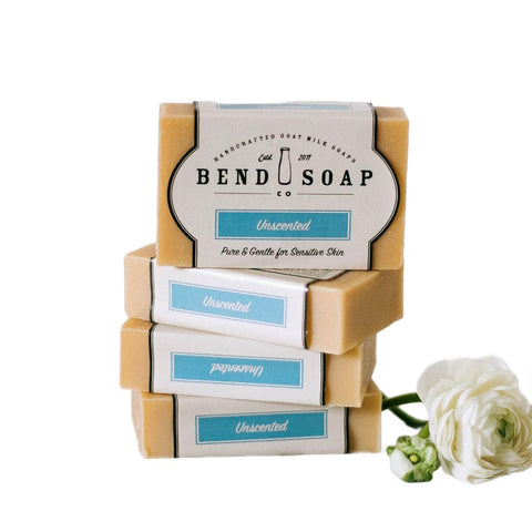 Sabonete de Leite de Cabra 100% Natural da Bend Soap Company – Livre de Parabenos e GMO – Feito à Mão nos EUA – Alivia Pele Rachada, Relaxa e Esfolia – Alívio Geral para Pele Seca (Sem Fragrância, Pacote com 4 unidades)