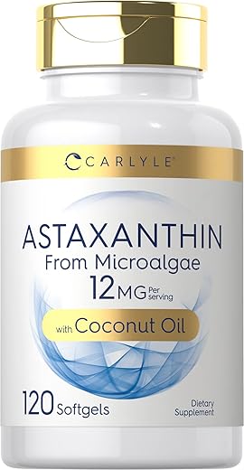 Astaxantina 12mg | 120 Cápsulas | Suplemento de Microalgas | com Óleo de Coco | Não-OGM - Carlyle