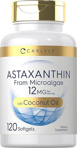 Astaxantina 12mg | 120 Cápsulas | Suplemento de Microalgas | com Óleo de Coco | Não-OGM - Carlyle