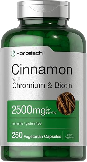 Horbäach - Canela com Picolinato de Cromo 2500mg | 250 Cápsulas | com Biotina | Vegetariano, Não-OGM, Sem Glúten | Horbaach