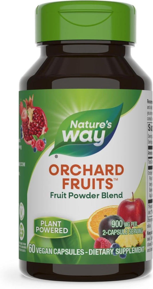 Nature's Way - Nature’s Way Orchard Fruits: Pó de Frutas, Mistura com 12 Frutas Diferentes, 900mg por Porção de 2 Cápsulas, 60 Cápsulas (Embalagem Pode Variar)