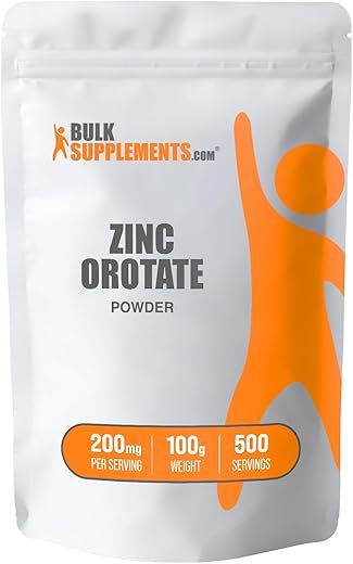 com Pó de Orotato de Zinco – Suplemento de Zinco, 50mg de Zinco, Pó de Zinco – Suplemento Mineral de Zinco, para Suporte Imunológico – Livre de Glúten, 340mg por Porção, 100g (3,5 oz) - BulkSupplements