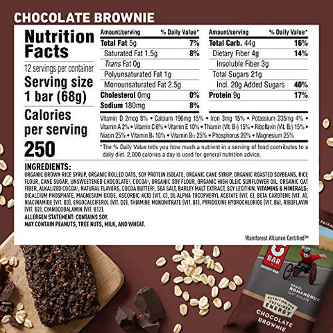 Clif Bar - Barras de Energia CLIF – Brownie de Chocolate com Aveia Orgânica – Alimento à Base de Plantas – Vegetariano – Kosher (Barras de Proteína de 2,4 Ounces, 24 Unidades) Embalagem Pode Variar, 12 Unidades (Pack…)