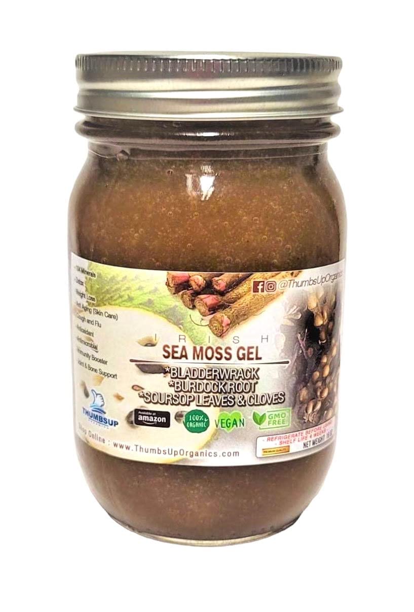THUMBSUP ORGANICS - Gel de Musgo do Mar Irlandês com Fucus Vesiculosus, Raiz de Bardana, Graviola, Cravo-da-Índia 100% Orgânico, Amigo do Keto/Vegano, Detox Natural, Não-OGM, PERFEITO PARA PERDA DE PESO