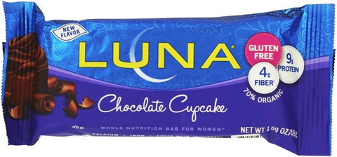 Luna - LUNA BAR – Barras de Lanche sem Glúten – Cupcake de Chocolate – 8g de Proteína – Não-OGM – Lanche Saudável à Base de Plantas – Snacks para Levar (Barras de Lanche de 48g, 30 Unidades)