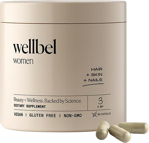 Suplemento Feminino para Cabelo, Pele e Unhas, Vegano, Sem Glúten e Não Transgênico 90 Cápsulas - WELLBEL