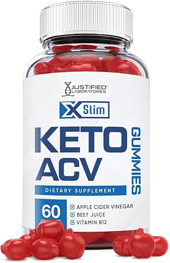 Justified Laboratories - Xslim Gummies 1000MG ACV Vegan Non GMO com Suco de Romã, Beterraba e B12 – 60 Gummys