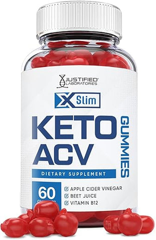 Justified Laboratories - Xslim Gummies 1000MG ACV Vegan Non GMO com Suco de Romã, Beterraba e B12 – 60 Gummys