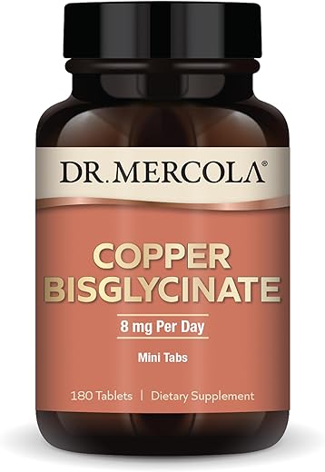 Copper Bisglycinate – 90 Porções (180 Comprimidos) – Suplementos Alimentares – 8 mg Diários – Mini Comprimidos – Suporte à Saúde Geral – Não OGM - Dr. Mercola