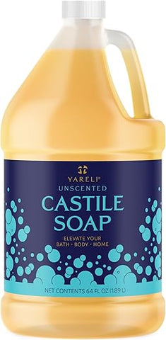 Yareli - YARELI Sabonete Líquido Puro de Castela, Sem Perfume, com Óleos Orgânicos, 64oz (1892ml), para Adultos, Crianças e Bebês para Banho, Corpo e Casa