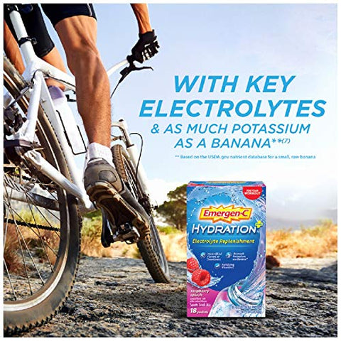 Bebida Esportiva Hidratante com Vitamina C (18 Unidades, Sabor Framboesa), Reposição de Eletrólitos, Sachês de Pó de 0,33 Ounce (9,35g) - Emergen-C