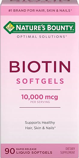 Nature's Bounty - Nature’s Bounty Biotina 10000mcg, Cabelos, Pele e Unhas Saudáveis, Solução Ótima Vitamina para Cabelos com Biotina, 90 Cápsulas Líquidas de Liberação Rápida