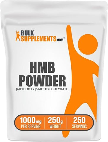 com HMB em Pó – Cálcio HMB, Beta-Hidroxi Beta-Metilbutirato – Suplementos em Pó HMB, Livre de Glúten – 1000mg por Porção, 250g (Pack de 1) - BulkSupplements