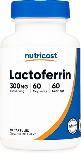 Cápsulas de Lactoferrina (60 Cápsulas, 300mg) Testadas por Terceiros, Livre de Glúten, Vegetarianas, Conformes com GMP, Produto Não-OGM – 60 Porções - Nutricost