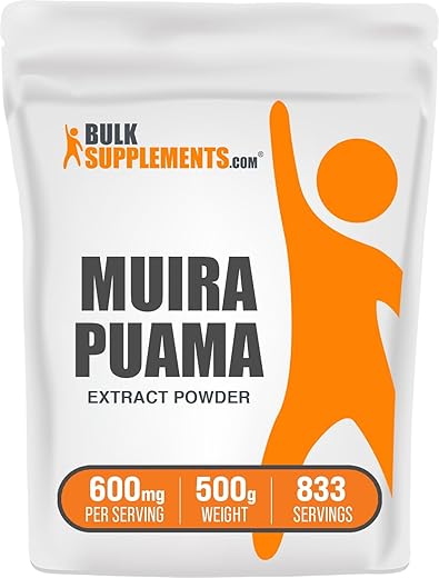 Muira Puama Extract Powder BulkSupplements.com – Suplemento de Muira Puama em Pó, da Casca de Muira Puama – Herbal, Sem Glúten, 600mg por Porção, 500g (1.1 lbs) (Pacote de 1)