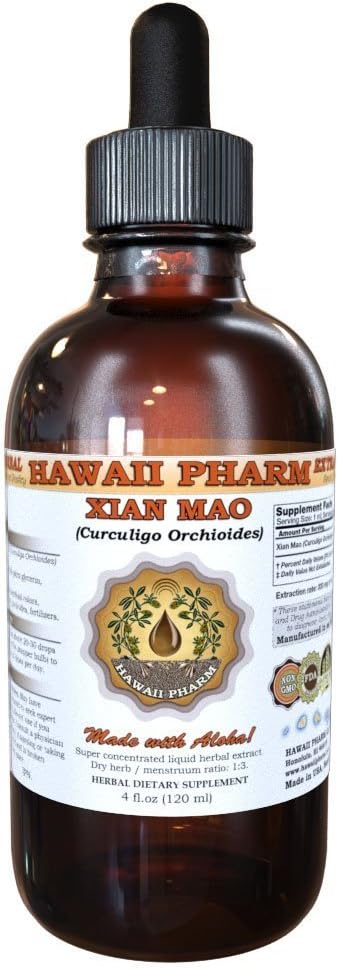 Hawaii Pharm - Xian Mao Tintura, Xian Mao, Extrato Líquido de Raiz de Curculigo (Curculigo Orchioides), Suplemento Herbal 120 ml