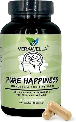 VeraWella - Cápsulas Pure Happiness – Suporte Natural para o Gerenciamento de Níveis de Estresse com Erva de São João, 5HTP e Extrato de Cúrcuma