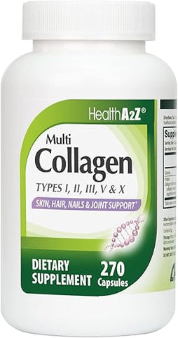 Multi Colágeno em Cápsulas | 1735 mg | 270 Cápsulas de Colágeno | Tipos I, II, III, V | Marca HealthA2Z - HealthA2Z
