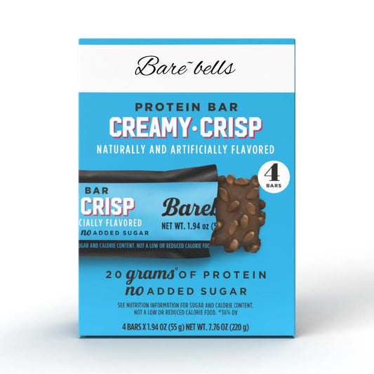 Generic - Bare~bells Barras de Alta Proteína, Sabor Cremoso Crocante, 20g Proteína, 53g Cada, 4 Unidades