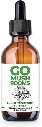 GO Mushrooms - Tintura de Cogumelo Super – Extrato Duplo de Cogumelo Multifuncional 4-em-1 – Saúde Imunológica e Redução do Estresse com Cogumelos Super