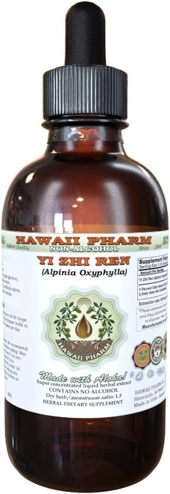 Yi Zhi Ren Extrato Líquido Livre de Álcool, Galanga Afiada (Alpinia Oxyphylla) Glicerito de Frutas Suplemento Herbal Natural, Hawaii Pharm, EUA 120 ml