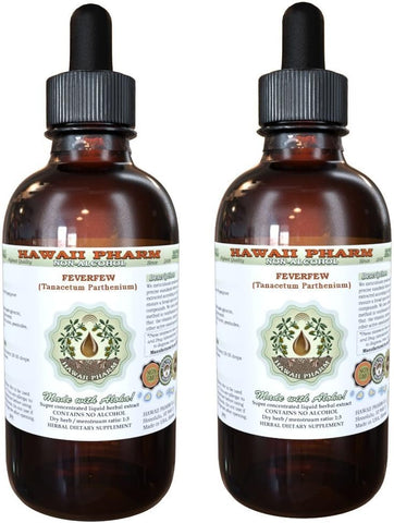Extrato Líquido de Tanaceto Sem Álcool, Orgânico Tanaceto (Tanacetum parthenium) Erva Seca Glicerito Hawaii Pharm Suplemento Herbal Natural 2×120 ml