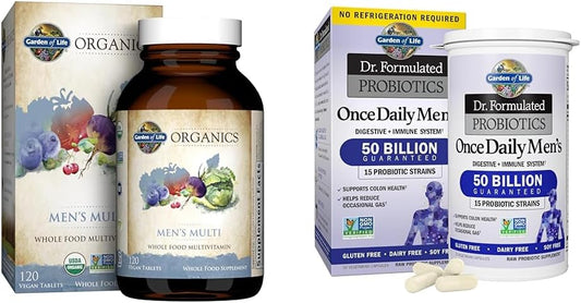 Multivitamínico Orgânico para Homens com Alimentos Integrais e Probióticos Digestivos – 100% Natural e Nutritivo - Garden of Life