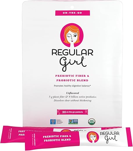 Pó Orgânico, Suplemento de Fibra Prebiótica e Probióticos para Mulheres, Baixo FODMAP, 30 Pacotes Práticos, Sem Sabor, 30 Porções - Regular Girl