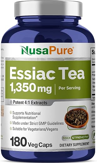 Essiac Tea 1350 mg 180 Cápsulas Vegetais – Chá Vegetariano, Sem OGM - NusaPure