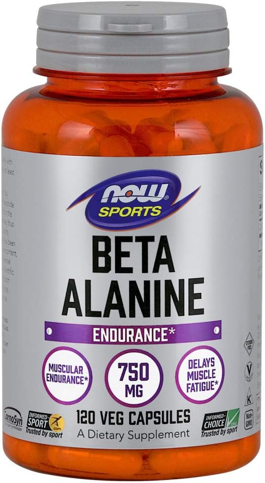 Sports Nutrition Beta-Alanine 750 mg – Retarda a Fadiga Muscular, Aumenta a Resistência – 120 Cápsulas Vegetais - NOW Foods