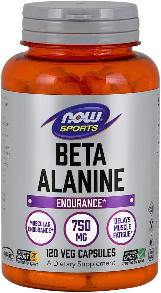 Sports Nutrition Beta-Alanine 750 mg – Retarda a Fadiga Muscular, Aumenta a Resistência – 120 Cápsulas Vegetais - NOW Foods