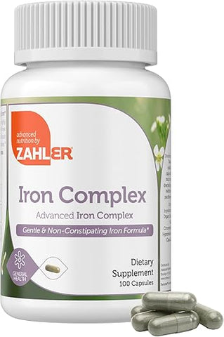 Suplemento de Ferro com Vitamina C – Cápsulas de Ferro para Mulheres e Homens – Alta Absorção, Suave no Estômago, Kosher Suplementos de Ferro Ferroso com Vitaminas C, B12, Folate - Zahler