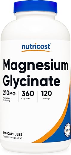 Cápsulas de Magnésio Glicinato (360 Cápsulas, 210 mg de Magnésio Glicinato por Porção) – Suplemento de Magnésio Glicinato para Absorção Suave - Nutricost