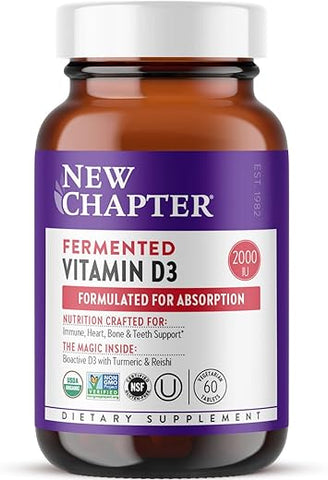 Vitamina D3 Fermentada 2.000 UI, Orgânica, Diária para Imunidade e Coração - New Chapter