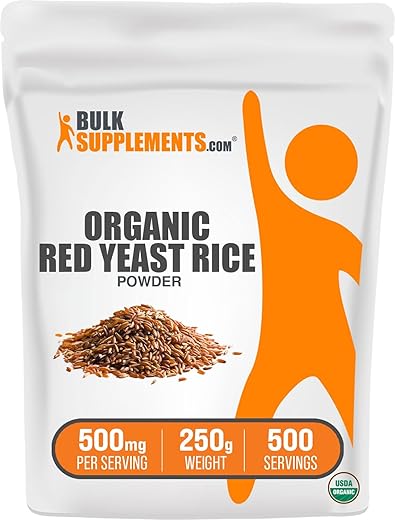 com Pó de Arroz de Levedura Vermelha Orgânica – Suplemento de Arroz de Levedura Vermelha para a Saúde do Coração – Vegano, 500mg por Porção, 250g (Pack de 1) - BulkSupplements