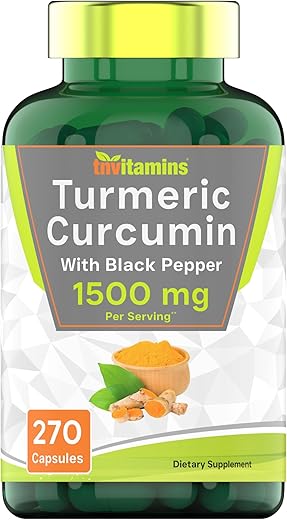 tnvitamins - Cápsulas de Cúrcuma Curcumina com Pimenta Preta | 1500 MG – 270 Cápsulas | Tamanho Econômico – Suprimento de 3 Meses! | Suplemento de Cúrcuma Curcumina Dourada com Pimenta Preta | Não-OGM | Produzido