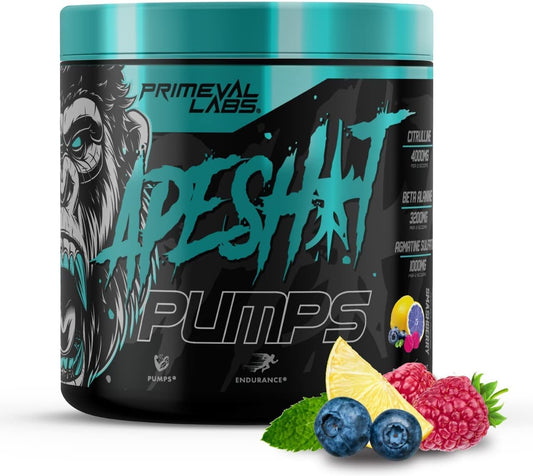 Ape Pumps Pré-Treino em Pó para Homens e Mulheres 40 Porções, Smashberry | Sem Cafeína | Energético Pré-Treino de Óxido Nítrico, Bomba Intensa, Força, Beta - Primeval Labs