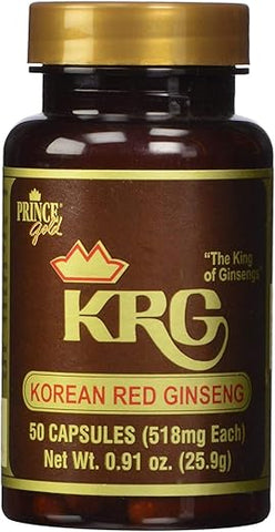 Prince Of Peace - Prince of Peace Prince Gold KRG Ginseng Vermelho Coreano, 2 Pacotes – 50 Cápsulas Cada – Natural Panax Ginseng Vermelho – Pó de Raiz de Ginseng Coreano – Suplemento Herbal Chinês – Promove