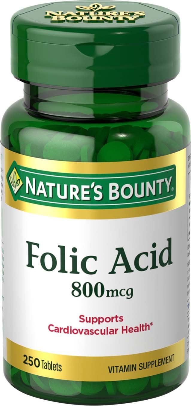 Nature's Bounty - Nature’s Bounty Ácido Fólico, Suporte à Saúde Cardiovascular, 800mcg, 250 Comprimidos (Pacote com 3)