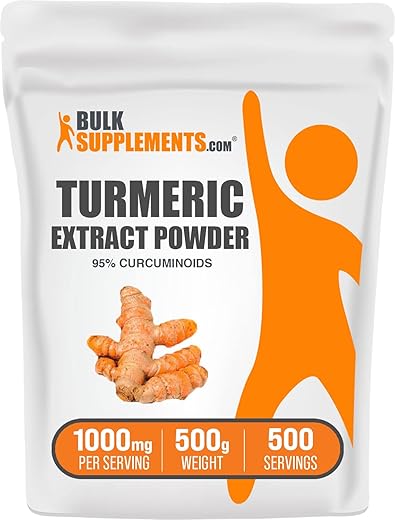com Extrato de Cúrcuma em Pó – da Raiz de Cúrcuma, Suplementos de Curcumina 1000mg, Pó de Cúrcuma Curcumina – Livre de Glúten, 1000mg por Porção, 500g (1.1 lbs) (Pacote…) - BulkSupplements