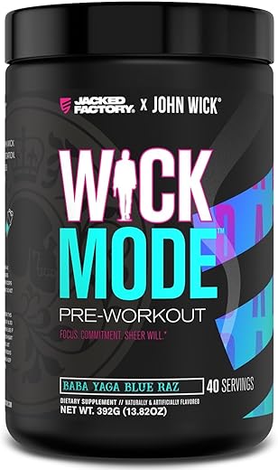 X John Wick – Wick Mode Pré-Treino em Pó – Energia Intensa, Foco de Batalha, Comprometimento Incansável e Determinação Pura – 40 Porções, Baba Yaga Blue Raz - Jacked Factory