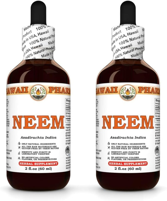 Neem (Azadirachta Indica) Extrato Líquido, Tintura, Suplemento Herbal, Hawaii Pharm, Fabricado nos EUA, 2×2 fl.oz