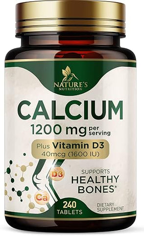 Nature's Nutrition - Calcium 1200 mg com Vitamina D3, Suplemento de Cálcio, Fortalece Ossos e Dentes